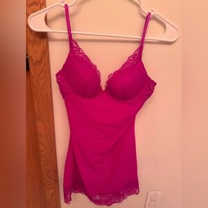 Elegant Vintage”Victoria’s Secret Lace Trim Pink slip with padded bra size 34B